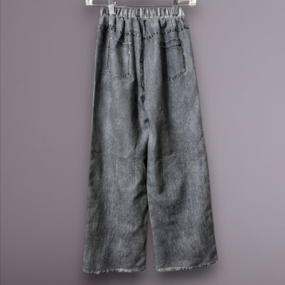 Gray Wide Leg Jeans Y2K Graphic Denim Pants High Waist Baggy Streetwear Cartoon - Picture 4 of 9